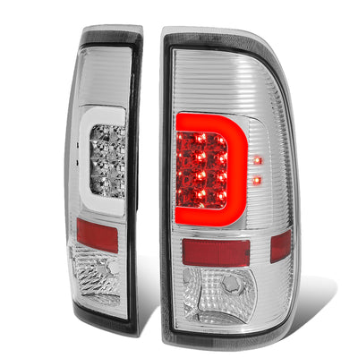 D-Motoring - Tail lights - C-Shape 3D LED - Chrome Housing - Clear Lens - Plug-n-Play - Pair - Ford F-250 SD / F350 SD / F-450 SD / F-550 SD / F-350 - 1