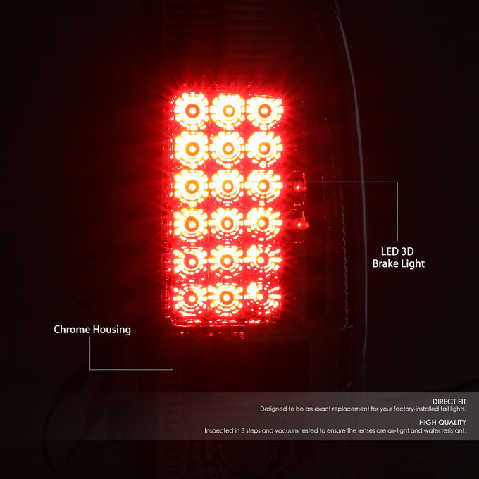 D-Motoring - Tail lights - LED - Chrome Housing - Clear Lens - Plug-n-Play - Pair - Ford F-250 SD / F350 SD / F-450 SD / F-550 SD / F-350 - 2
