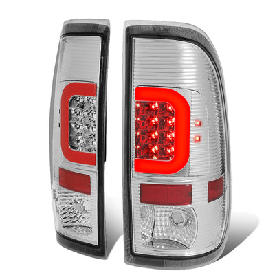 D-Motoring - Tail lights - Red C-Shape 3D LED - Chrome Housing - Clear Lens - Plug-n-Play - Pair - Ford F-250 SD / F350 SD / F-450 SD / F-550 SD / F-350 - 1