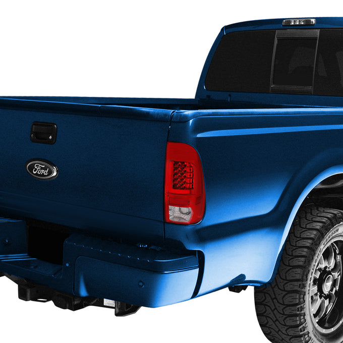 D-Motoring - Tail lights - Red LED L-Bar - Chrome Housing - Red Lens - Plug-n-Play - Pair - Ford F-250 SD / F350 SD / F-450 SD / F-550 SD / F-350 - 7