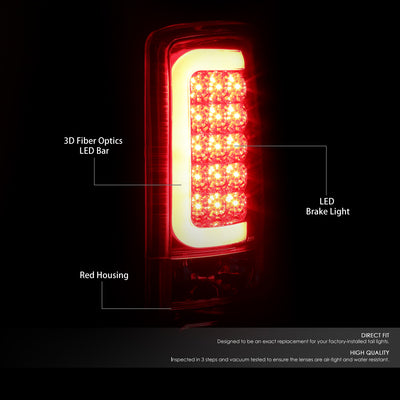 D-Motoring - Tail lights - 3D LED Red Bar - Chrome Housing - Red Lens - Plug-n-Play - Pair - GMC Yukon / Chevrolet Tahoe / Suburban - 2