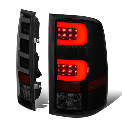 D-Motoring - Tail Lights - 3D LED C-Shape - Black Housing - Smoked Lens - Plug-n-play - Pair - GMC Sierra 1500 2500HD 3500HD - 1