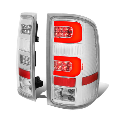 D-Motoring - Tail Lights - 3D LED C-Shape - Chrome Housing - Clear Lens - Plug-n-play - Pair - GMC Sierra 1500 2500HD 3500HD - 1