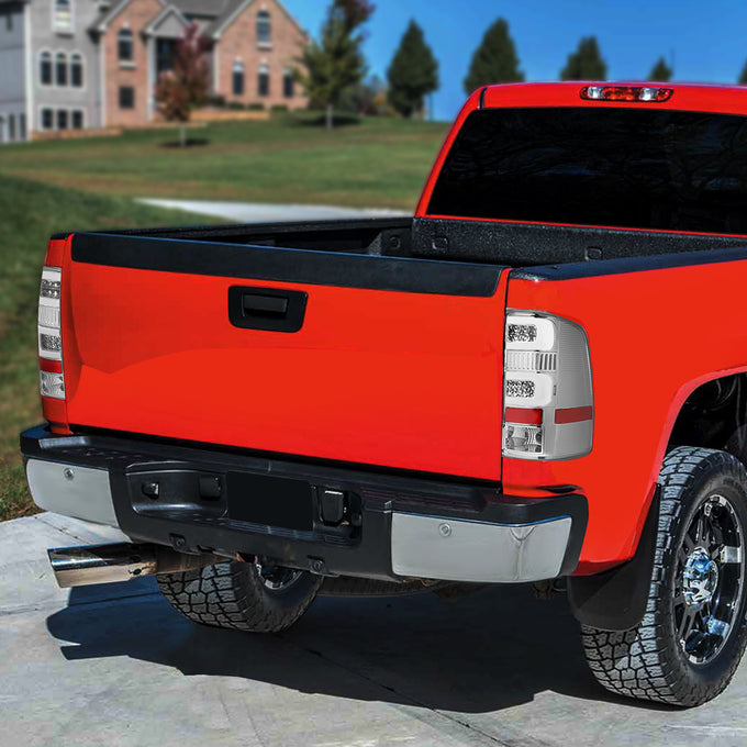 D-Motoring - Tail Lights - 3D LED C-Shape - Chrome Housing - Clear Lens - Plug-n-play - Pair - GMC Sierra 1500 2500HD 3500HD - 7
