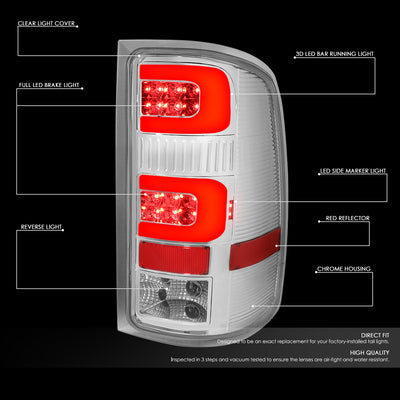 D-Motoring - Tail Lights - 3D LED C-Shape - Chrome Housing - Clear Lens - Plug-n-play - Pair - GMC Sierra 1500 2500HD 3500HD - 2