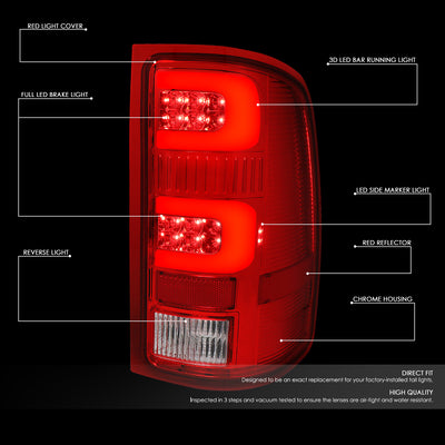 D-Motoring - Tail Lights - 3D LED C-Shape - Chrome Housing - Red Lens - Plug-n-play - Pair - GMC Sierra 1500 2500HD 3500HD - 2