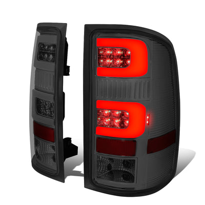 D-Motoring - Tail Lights - 3D LED C-Shape - Chrome Housing - Smoked Lens - Plug-n-play - Pair - GMC Sierra 1500 2500HD 3500HD - 1