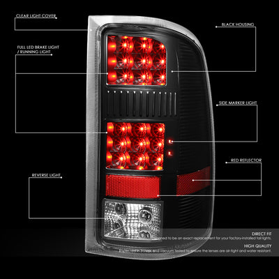 D-Motoring - Tail Lights - LED - Black Housing - Clear Lens - Plug-n-play - Pair - GMC Sierra 1500 2500HD 3500HD - 2