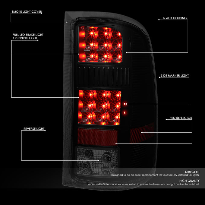 D-Motoring - Tail Lights - LED - Black Housing - Smoked Lens - Plug-n-play - Pair - GMC Sierra 1500 2500HD 3500HD - 2