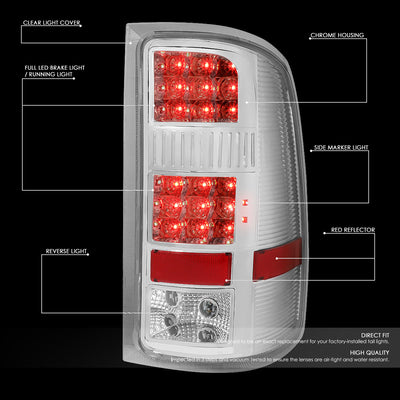 D-Motoring - Tail Lights - LED - Chrome Housing - Clear Lens - Plug-n-play - Pair - GMC Sierra 1500 2500HD 3500HD - 2