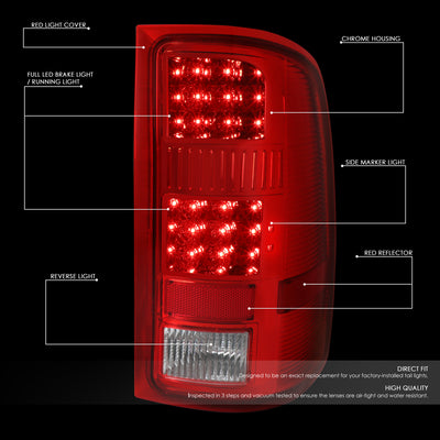 D-Motoring - Tail Lights - LED - Chrome Housing - Red Lens - Plug-n-play - Pair - GMC Sierra 1500 2500HD 3500HD - 2