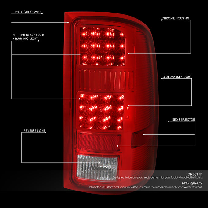 D-Motoring - Tail Lights - LED - Chrome Housing - Red Lens - Plug-n-play - Pair - GMC Sierra 1500 2500HD 3500HD - 2