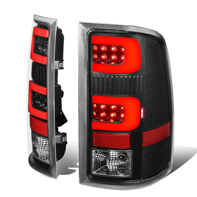 D-Motoring - Tail Lights - Red 3D LED C-Shape - Black Housing - Clear Lens - Plug-n-play - Pair - GMC Sierra 1500 2500HD 3500HD - 1