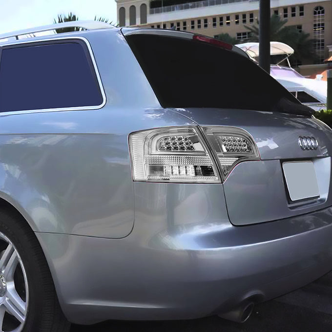 D-Motoring - Tail lights - Tron Style LED Bar - Chrome Housing - Clear Lens - Plug-n-Play - Pair - Audi A4 Wagon / S4 Wagon - 7