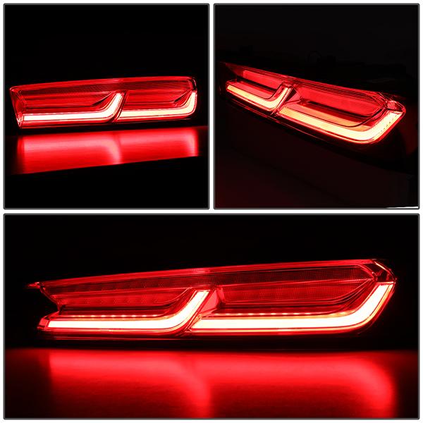 16-18 Chevy Camaro Tail Lights - LED Sequentail Turn Signal - 3D Tube Bar - Red Lens - Pair - 3