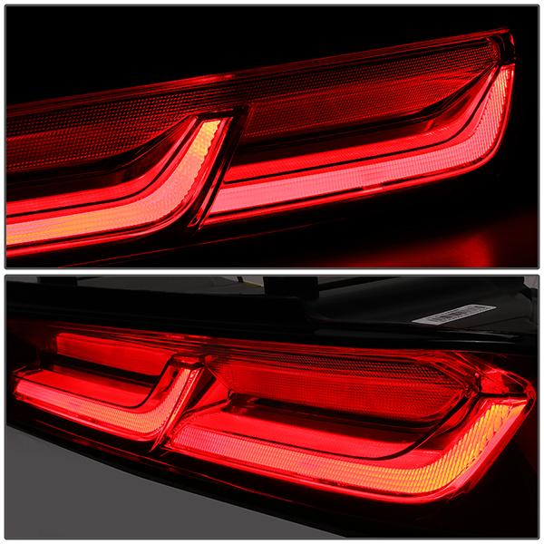 16-18 Chevy Camaro Tail Lights - LED Sequentail Turn Signal - 3D Tube Bar - Red Lens - Pair - 4