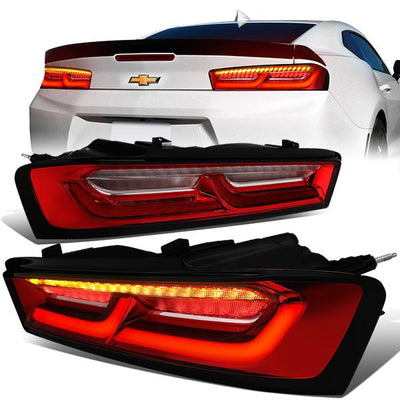 16-18 Chevy Camaro Tail Lights - LED Sequentail Turn Signal - 3D Tube Bar - Red Lens - Pair - 1