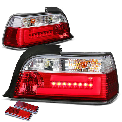 D-Motoring - Tail lights - 3D LED Bar - Chrome Housing - Red Clear Lens - Plug-n-Play - Pair - BMW 318i / 323i / 325i Convertible / M3 Coupe / Convertible - 1
