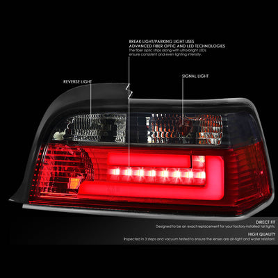D-Motoring - Tail lights - 3D LED Bar - Chrome Housing - Red Smoked Lens - Plug-n-Play - Pair - BMW 318i / 323i / 325i Convertible / M3 Coupe / Convertible - 2