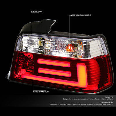 D-Motoring - Tail lights - 3D LED Bar - Chrome Housing - Red Clear Lens - Plug-n-Play - Pair - BMW 318i / M3 Sedan / 320i / 323i / 325i - 2