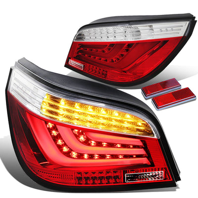 D-Motoring - Tail lights - LED - Chrome Housing - Red Clear Lens - Plug-n-Play - Pair - BMW 525i / 525xi / 530i / 530xi / 545i / 550i 4-Door Sedan - 1