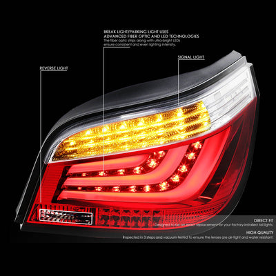 D-Motoring - Tail lights - LED - Chrome Housing - Red Clear Lens - Plug-n-Play - Pair - BMW 525i / 525xi / 530i / 530xi / 545i / 550i 4-Door Sedan - 2