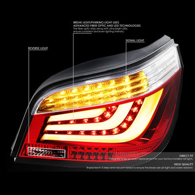 D-Motoring - Tail lights - 3D LED Bar - Chrome Housing - Red Clear Lens - Plug-n-Play - Pair - BMW 525i / 528i & xDrive / 530i / 535i & xDrive / 535xi - 2