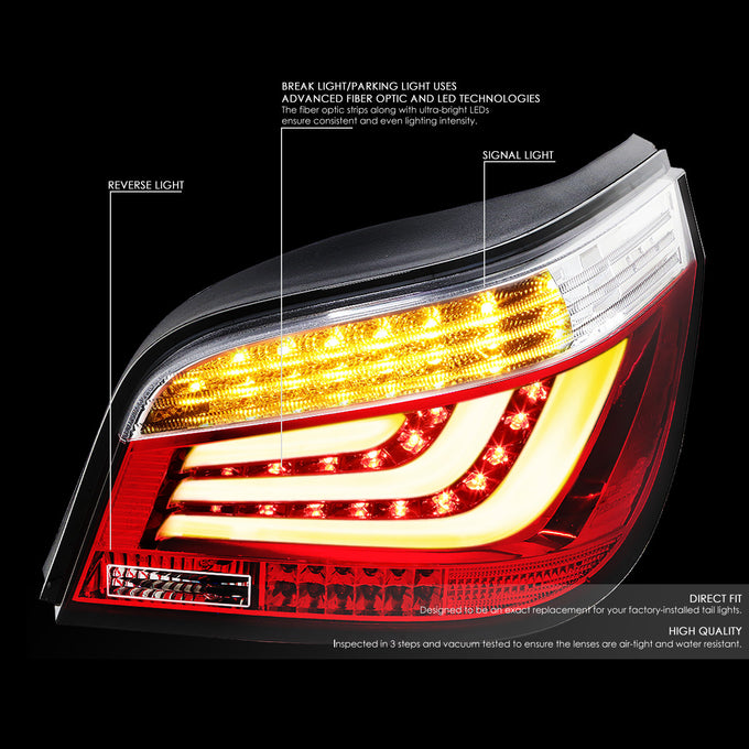 D-Motoring - Tail lights - 3D LED Bar - Chrome Housing - Red Clear Lens - Plug-n-Play - Pair - BMW 525i / 528i & xDrive / 530i / 535i & xDrive / 535xi - 2
