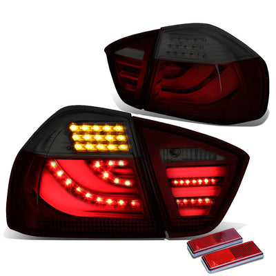 D-Motoring - Tail lights - 3D LED Bar - Red Housing - Smoked Lens - Plug-n-Play - Pair - BMW 320i / 325i / 330i / 335i 4-Door Sedan - 1