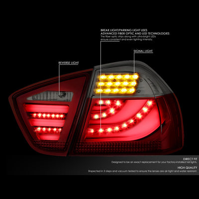 D-Motoring - Tail lights - 3D LED Bar - Red Housing - Smoked Lens - Plug-n-Play - Pair - BMW 320i / 325i / 330i / 335i 4-Door Sedan - 2