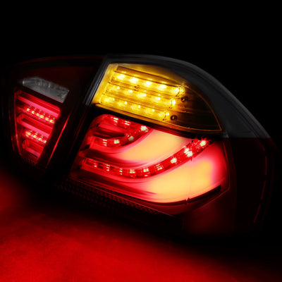 D-Motoring - Tail lights - 3D LED Bar - Red Housing - Smoked Lens - Plug-n-Play - Pair - BMW 320i / 325i / 330i / 335i 4-Door Sedan - 3