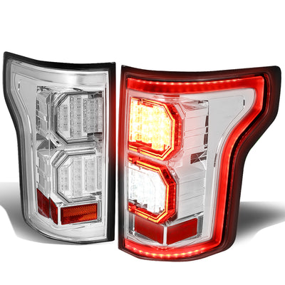 D-Motoring - Tail lights - Tron Style LED - Chrome Housing - Clear Lens - Plug-n-Play - Pair - 15-17 Ford F-150 - 1