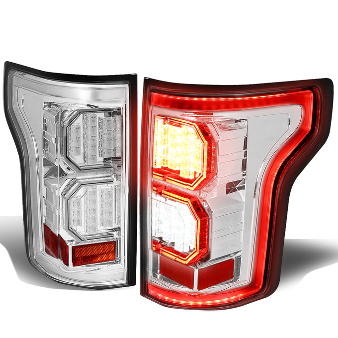 D-Motoring - Tail lights - Tron Style LED - Chrome Housing - Clear Lens - Plug-n-Play - Pair - 15-17 Ford F-150 - 1