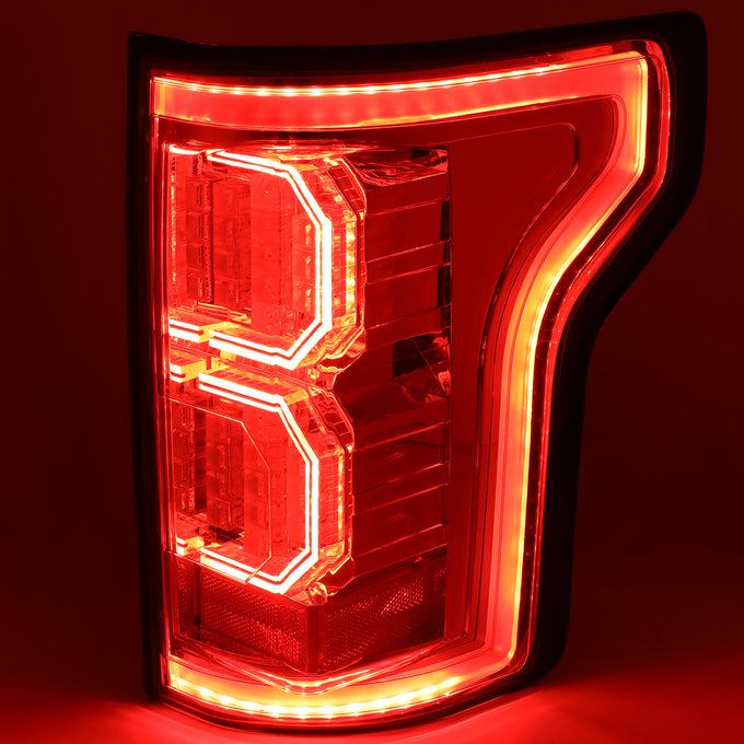 D-Motoring - Tail lights - Tron Style LED - Chrome Housing - Clear Lens - Plug-n-Play - Pair - 15-17 Ford F-150 - 3