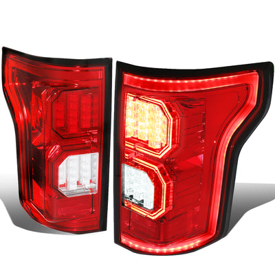 D-Motoring - Tail lights - Tron Style LED - Chrome Housing - Red Lens - Plug-n-Play - Pair - 15-17 Ford F-150 - 1