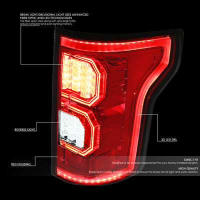 D-Motoring - Tail lights - Tron Style LED - Chrome Housing - Red Lens - Plug-n-Play - Pair - 15-17 Ford F-150 - 2
