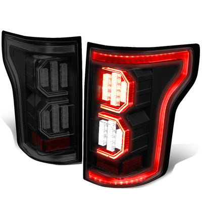 D-Motoring - Tail lights - Tron Style LED - Black Housing - Smoked Lens - Plug-n-Play - Pair - 15-17 Ford F-150 - 1