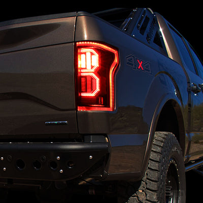 D-Motoring - Tail lights - Tron Style LED - Black Housing - Smoked Lens - Plug-n-Play - Pair - 15-17 Ford F-150 - 7