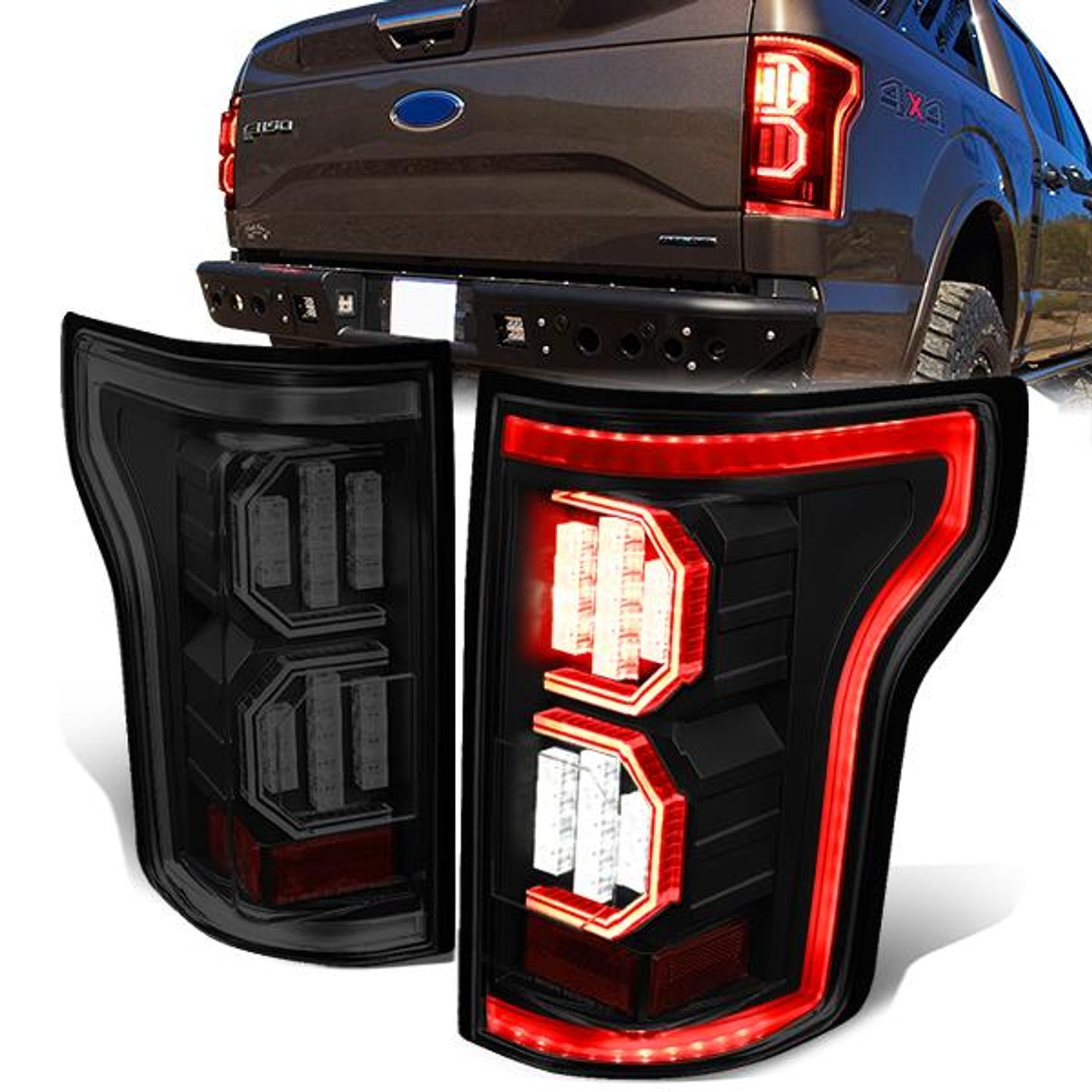 Tron Style LED Brake Tail Lights (Black, Smoked) <br>15-17 Ford F-150