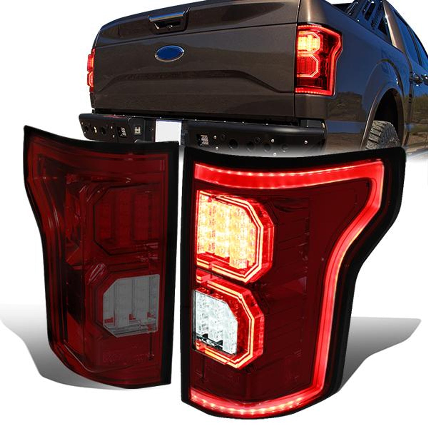 Tron Style LED Brake Tail Lights (Red, Smoked) <br>15-17 Ford F-150