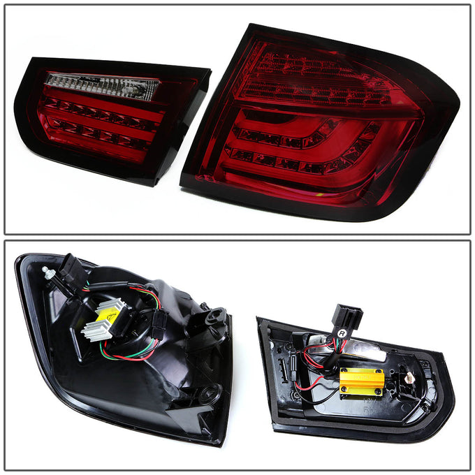 D-Motoring - Tail lights - LED - Red Housing - Smoked Lens - Plug-n-Play - Pair - BMW 320i / 325i / 328i / 335i 4-Door Sedan - 6