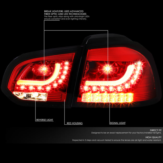 D-Motoring - Tail lights - 3D LED Bar - Red Housing - Clear Lens - Plug-n-Play - Pair - 10-14 Volkswagen Golf Hatchback - 2
