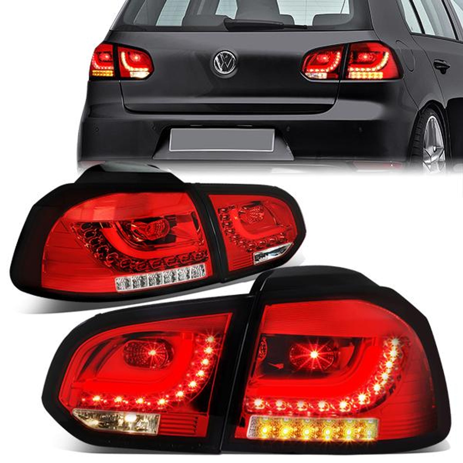 LED Brake Tail Lights (Red, Clean) <br>10-14 Volkswagen Golf Hatchback
