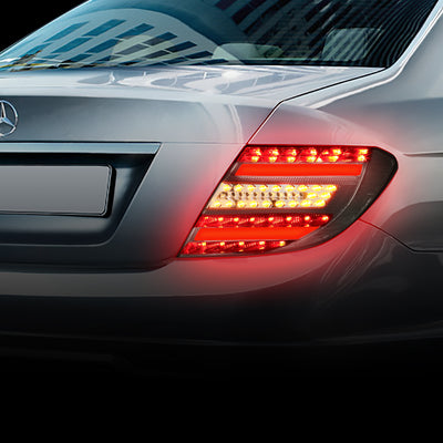 D-Motoring - Tail lights - LED - Black Housing - Smoked Lens - Plug-n-Play - Pair - 12-14 W204 C-Class 4D Sedan - 6