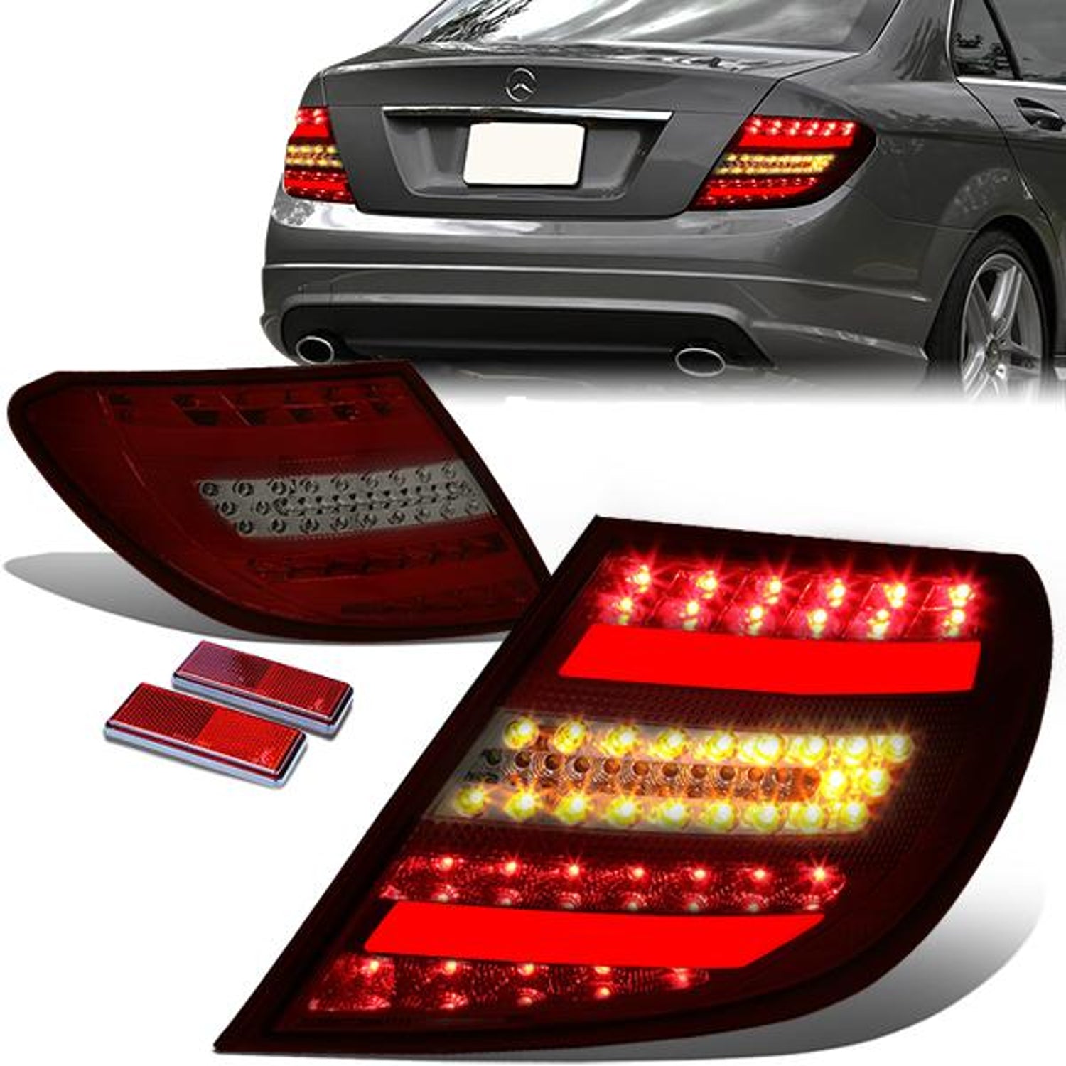 LED Brake Tail Lights (Red, Smoked) <br>08-11 Mercedes Benz C300 C350 C63 AMG