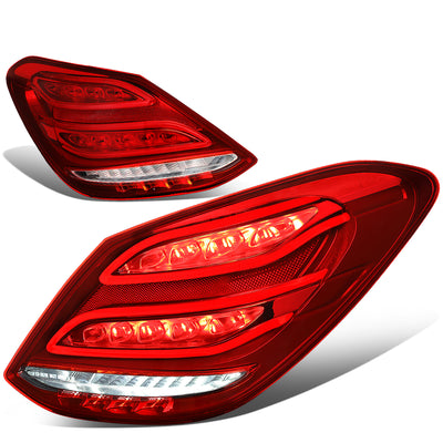 D-Motoring - 15-18 Mercedes C-Class W205 Tail Lights - Full LED - Red Lens - Plug-n-play - Pair - 1