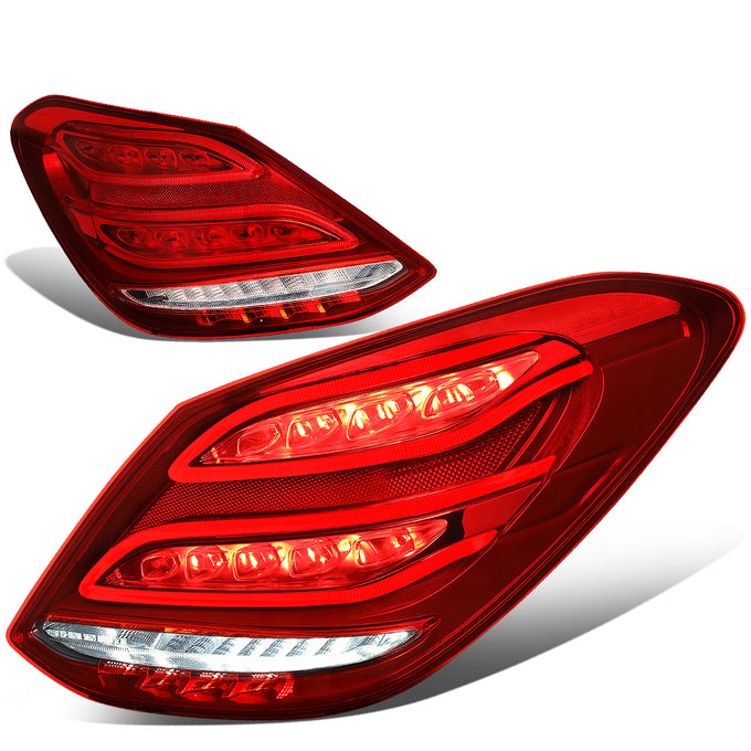 D-Motoring - 15-18 Mercedes C-Class W205 Tail Lights - Full LED - Red Lens - Plug-n-play - Pair - 1