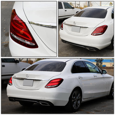 D-Motoring - 15-18 Mercedes C-Class W205 Tail Lights - Full LED - Red Lens - Plug-n-play - Pair - 7