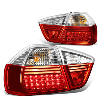 D-Motoring - Tail lights - LED - Chrome Housing - Red Clear Lens - Plug-n-Play - Pair - BMW 320i / 325i / 330i / 335i 4-Door Sedan - 1
