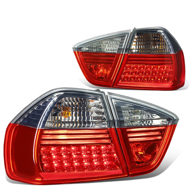D-Motoring - Tail lights - LED - Chrome Housing - Red Smoked Lens - Plug-n-Play - Pair - BMW 320i / 325i / 330i / 335i 4-Door Sedan - 1